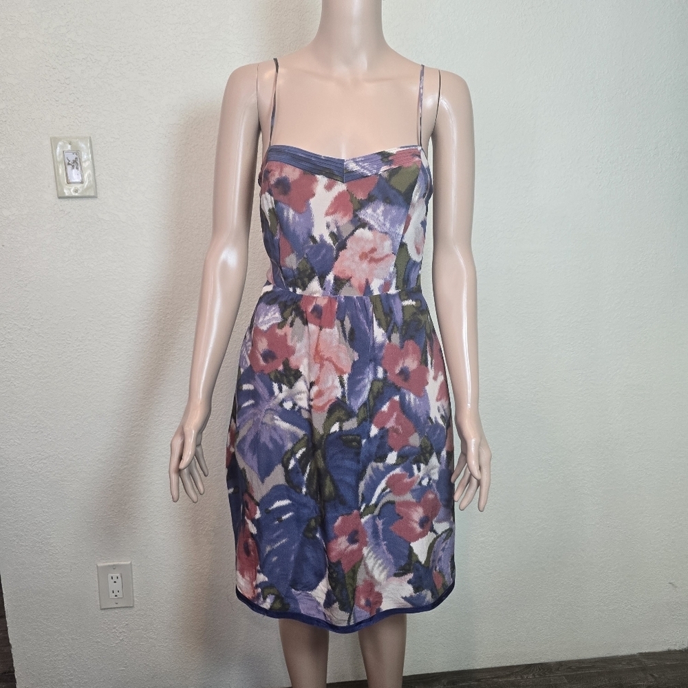 Moulinette Soeurs Anthropologie Silk Blue Pink Floral Pocket Slip Tank Dress 4